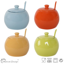 Colorful Glaze Stoneware Sugar Pot with Spoon